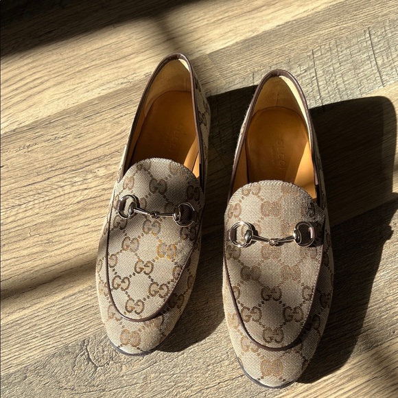 Gucci Beige and Brown Monogram Loafers for Women - Picture 1 of 5